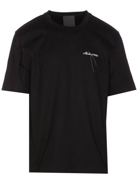 Logo Embroidery Short Sleeve T-Shirt Black - FENDI - BALAAN 1