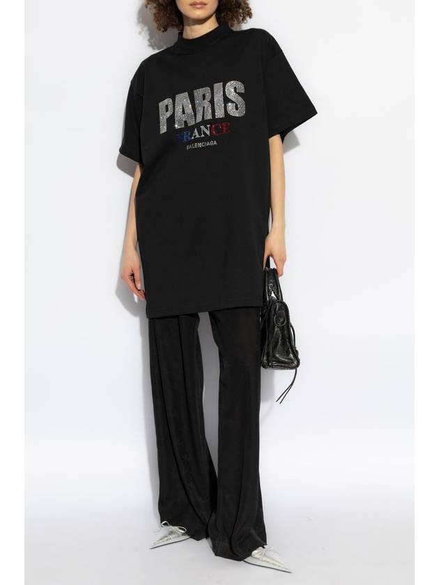 Paris Strass Oversized Short Sleeve T-Shirt Black - BALENCIAGA - BALAAN 3