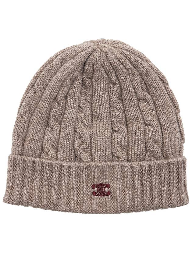 Triomphe Cable Knit Cashmere Beanie Light Taupe - CELINE - BALAAN 2