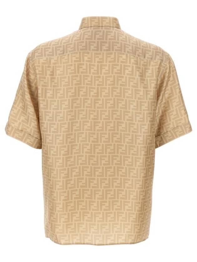 Men's FF Motif Silk Short Sleeve Shirt Beige - FENDI - BALAAN 3