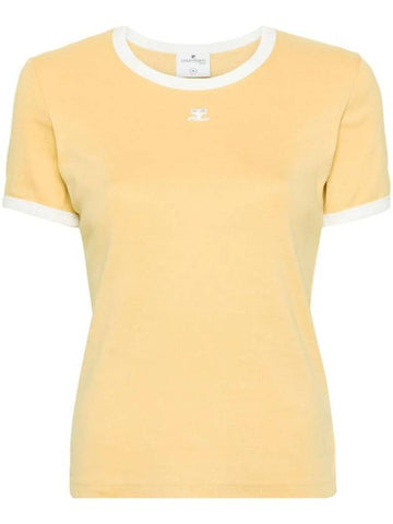 Contrast Trimming Logo Patch Short Sleeve T-shirt Yellow - COURREGES - BALAAN 1