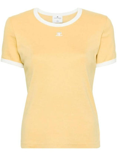 Contrast Trimming Logo Patch Short Sleeve T-shirt Yellow - COURREGES - BALAAN 1