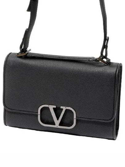 V Logo Leather Shoulder Bag Black - VALENTINO - BALAAN 2