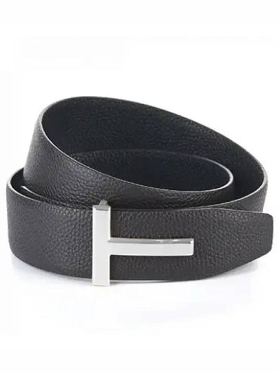 Sliver Soft Grain Leather T Icon Belt Brown Black - TOM FORD - BALAAN 2