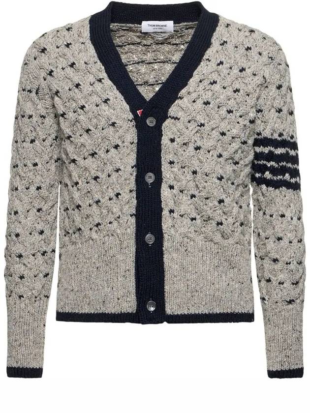 4 Bar Stripe Cable Knit Cardigan Grey - THOM BROWNE - BALAAN 3