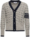 4 Bar Stripe Cable Knit Cardigan Grey - THOM BROWNE - BALAAN 2