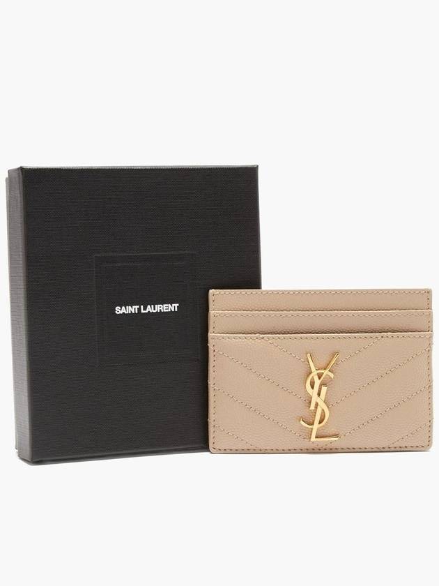 Gold Hardware Matelasse Caviar Leather Card Wallet Dark Beige - SAINT LAURENT - BALAAN 7