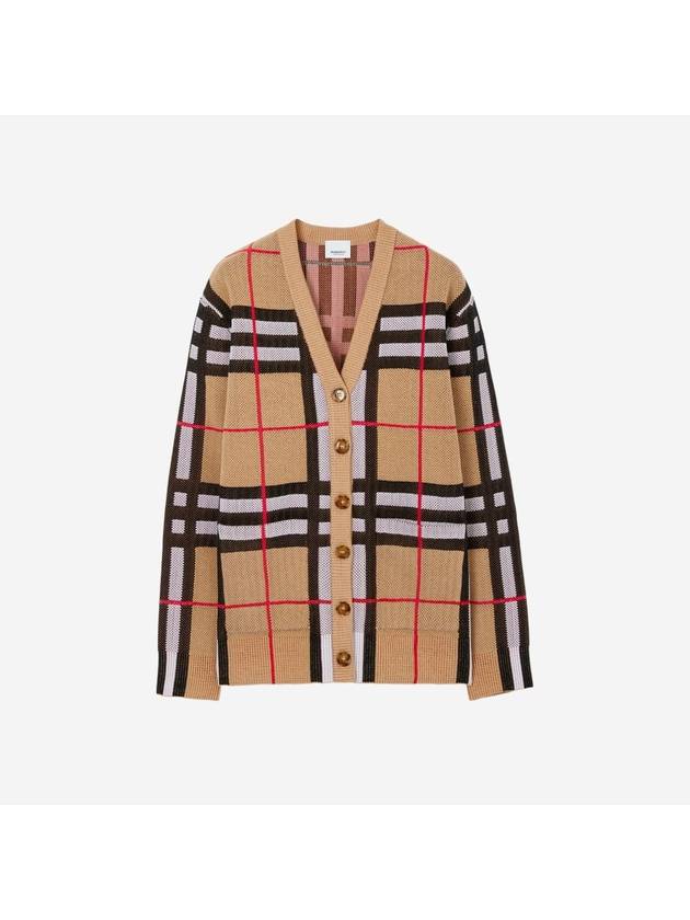 V-Neck Checked Technical Cotton Cardigan Archive Beige - BURBERRY - BALAAN 2