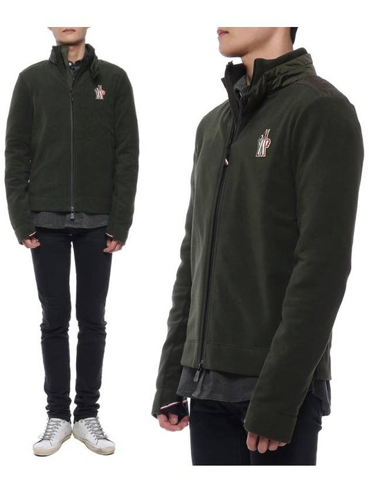 Logo Patch Fleece Zip-Up Jacket Green - MONCLER - BALAAN 2