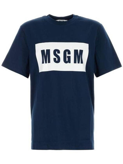 Box Logo Cotton Short Sleeve T-Shirt Navy - MSGM - BALAAN 2