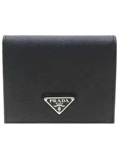 Saffiano Triangle Logo Half Wallet Black - PRADA - BALAAN 1