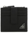 Triangle Logo Saffiano Leather Card Wallet Black - PRADA - BALAAN 1