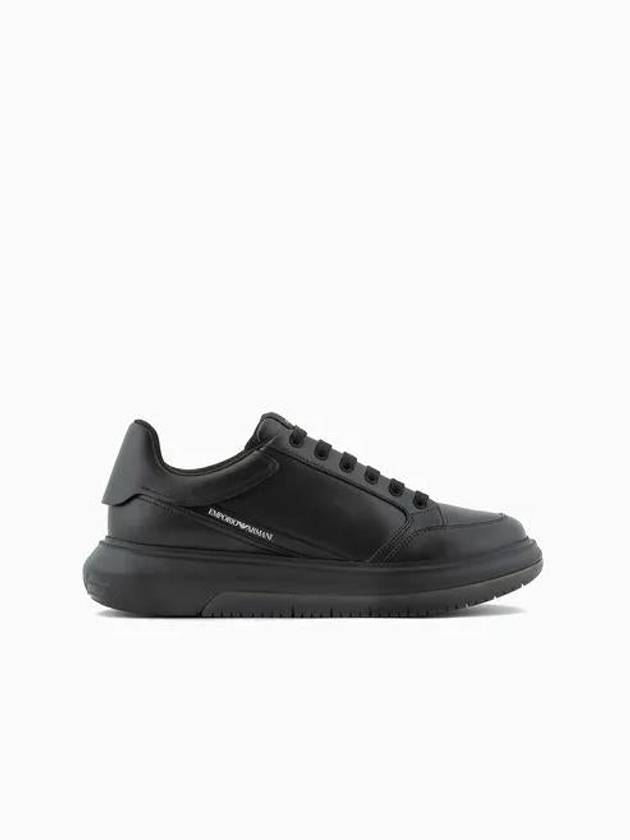 logo print leather low-top sneakers black - EMPORIO ARMANI - BALAAN 2