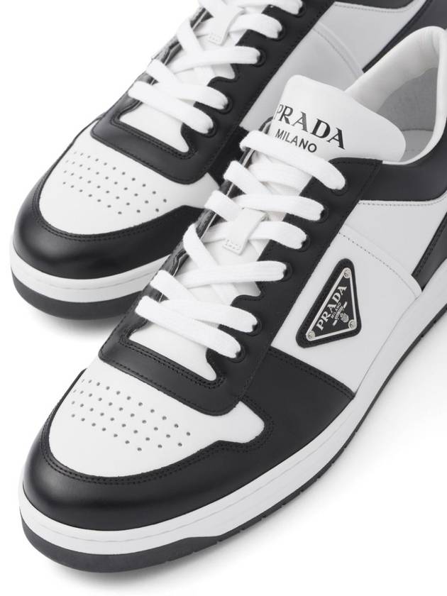 Men's Downtown Triangle Logo Leather Low Top Sneakers Black White - PRADA - BALAAN 5