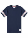 Textured Cotton Stripe Short Sleeve T-Shirt Navy - THOM BROWNE - BALAAN 2