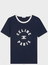 Flocking Logo Cotton Short Sleeve T-Shirt Navy - CELINE - BALAAN 2