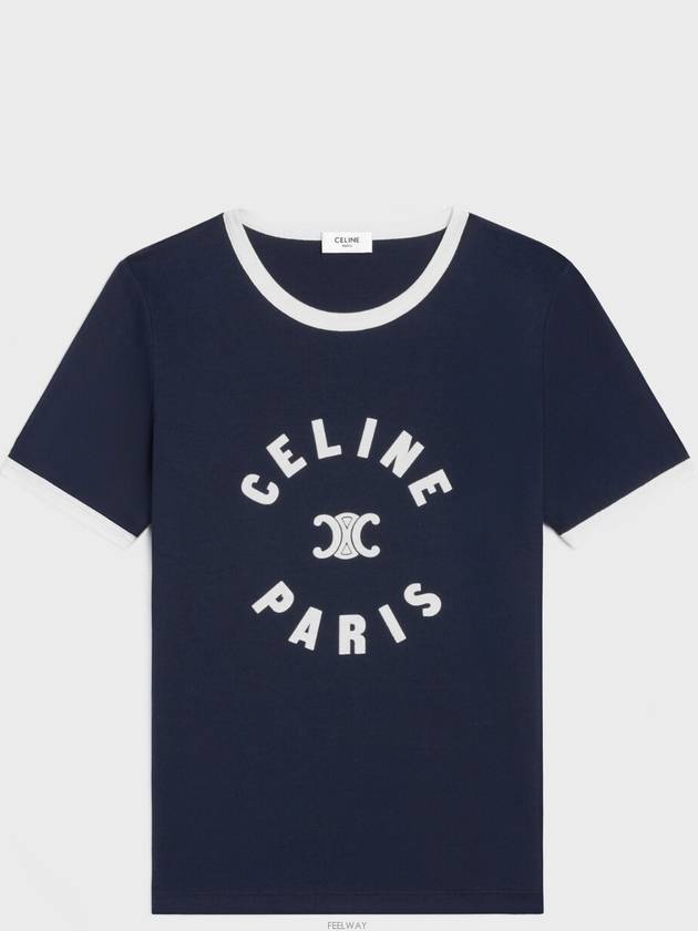 Flocking Logo Cotton Short Sleeve T-Shirt Navy - CELINE - BALAAN 2