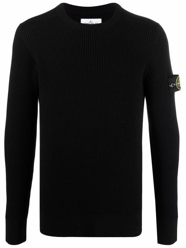 Men's Wappen Patch Ribbed Wool Knit Black - STONE ISLAND - BALAAN.