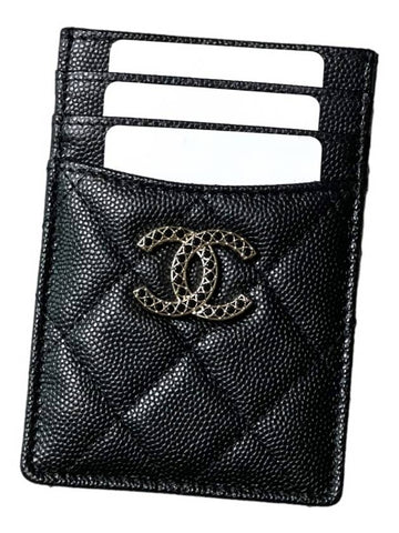 Classic Caviar Season Logo Card Holder Black AP3404 Click - CHANEL - BALAAN 1