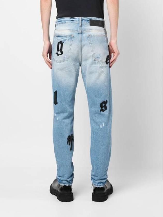 Logo Patch Straight Jeans Blue - PALM ANGELS - BALAAN 6