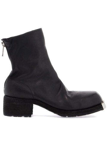 black horse leather boots with side zip and metal insert - GUIDI - BALAAN 1