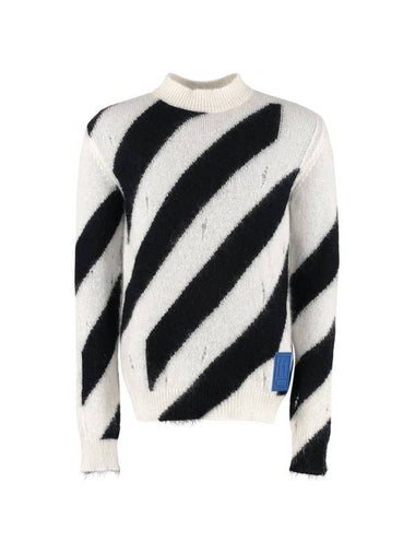 Diag Mohair Knit Top White Black - OFF WHITE - BALAAN 1