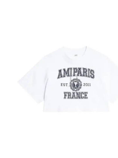 Embroidered Logo Crop Short Sleeve T-Shirt White - AMI - BALAAN 2