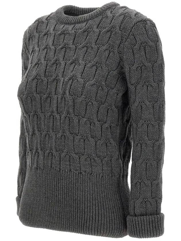 Merino Crisscross Cable Stitch Crewneck Knit Top Grey - THOM BROWNE - BALAAN 4