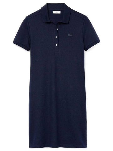 Women's Slim Fit Stretch Cotton Pique Polo Short Dress Navy - LACOSTE - BALAAN.