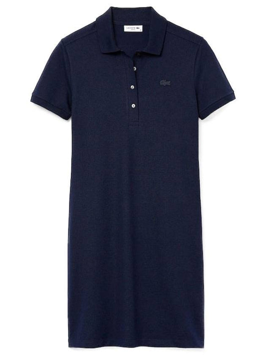 Women's Slim Fit Stretch Cotton Pique Polo Short Dress Navy - LACOSTE - BALAAN 1