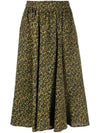 Hana Leopard Floral Print Midi Viscose A-Line Skirt Dark Green - KENZO - BALAAN 1