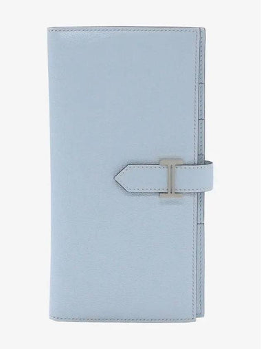 Bean Wallet Long Wallet Mizore Goat Skin Silver Blueblum H039078CKT0 - HERMES - BALAAN 1