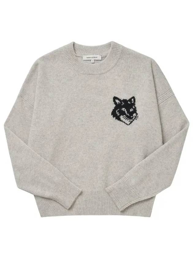 Fox Head Intarsia Comfort Knit Top Light Grey - MAISON KITSUNE - BALAAN 3