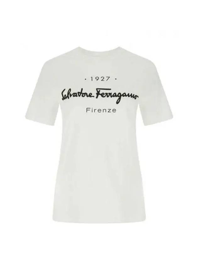 1927 Signature Short Sleeve T-Shirt White - SALVATORE FERRAGAMO - BALAAN 2