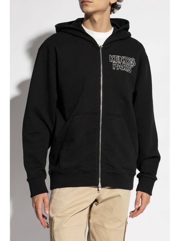 Logo Cotton Zip-Up Jacket Black - KENZO - BALAAN 4