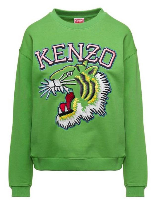 Tiger Varsity Print Cotton Sweatshirt Green - KENZO - BALAAN 1