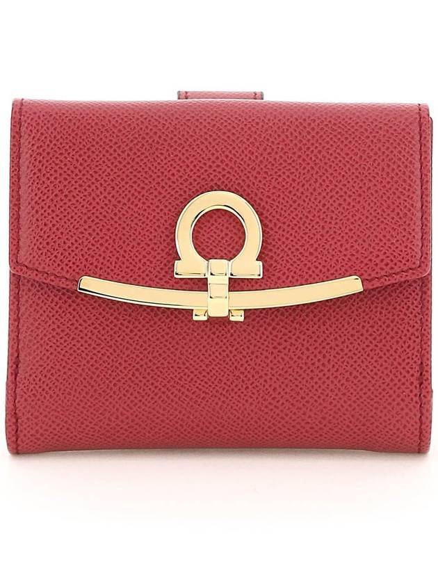 Gancini Leather Half Wallet Melagrana - SALVATORE FERRAGAMO - BALAAN 1