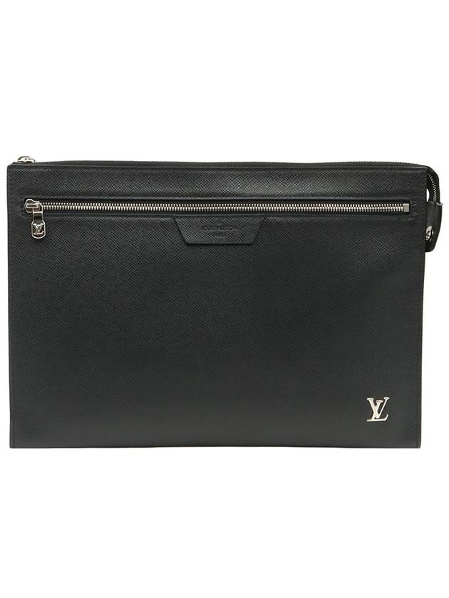 Black Taiga Leather Pochette Jour 24H Clutch - LOUIS VUITTON - BALAAN 1