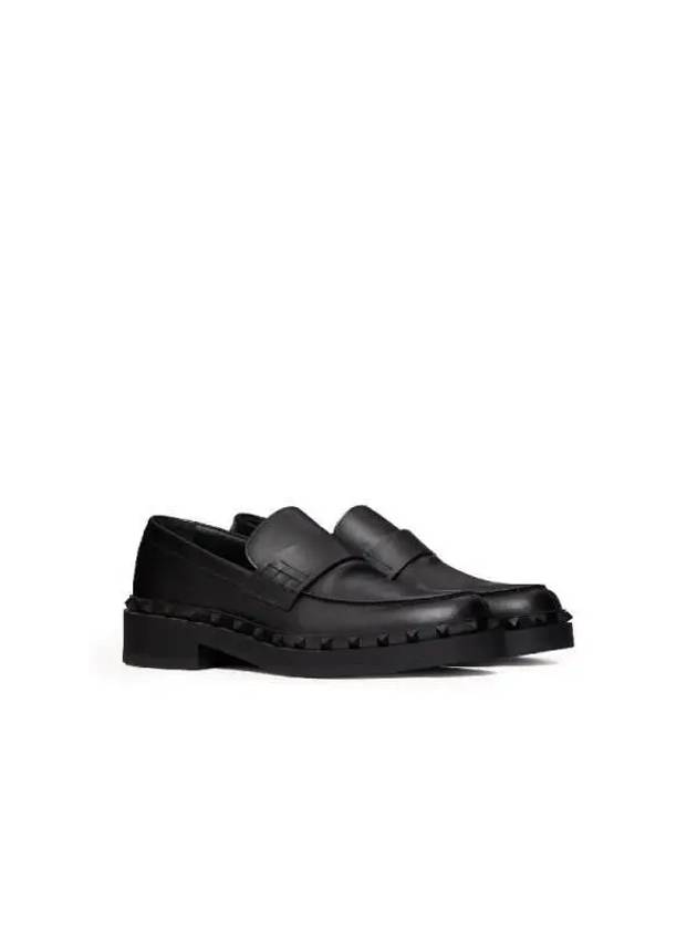 Rock Stud Leather Loafers Black - VALENTINO - BALAAN 3