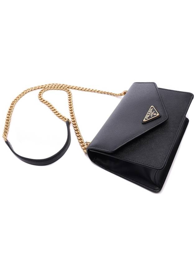 Saffiano Leather Envelope Chain Shoulder Bag Black - PRADA - BALAAN 6