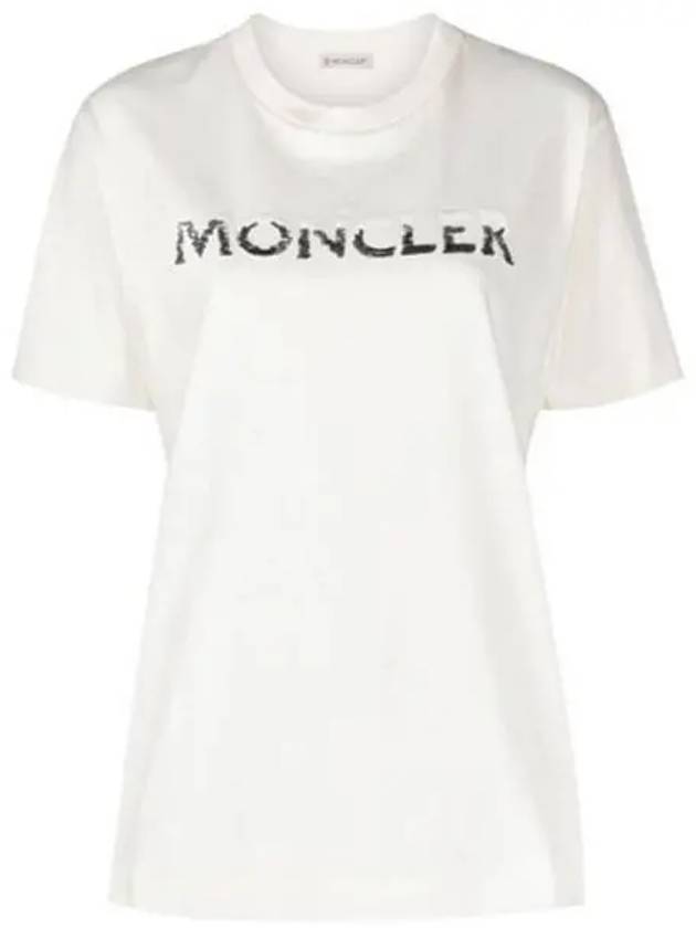 Sequin logo round short sleeve t shirt ivory women s 270181 - MONCLER - BALAAN 1