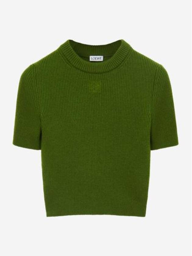 Cashmere Crop Knit Top Forest Green - LOEWE - BALAAN 2