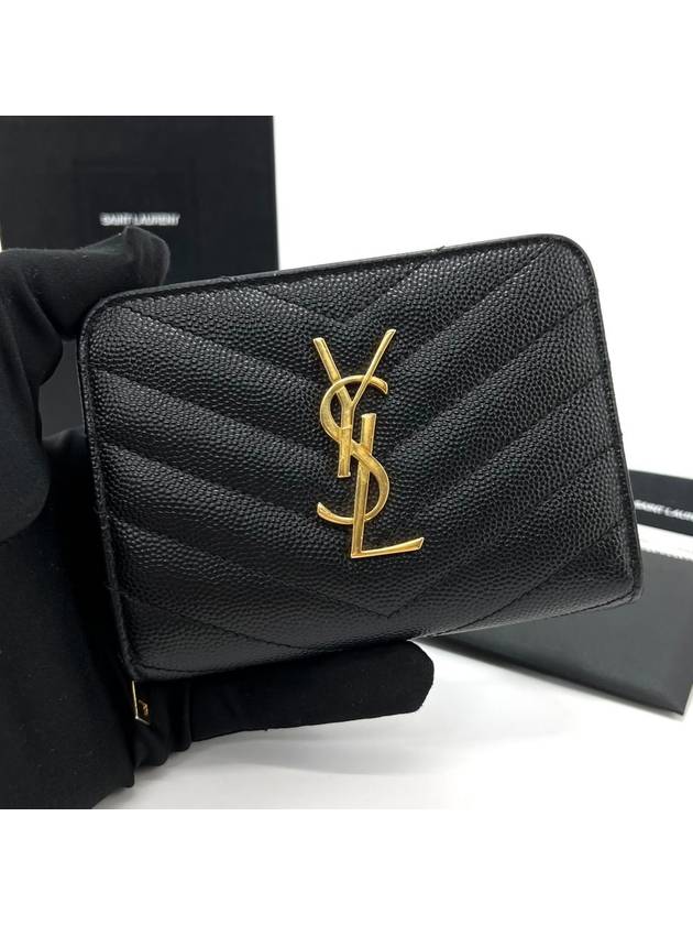 Matelasse Compact Half Wallet Black - SAINT LAURENT - BALAAN 1