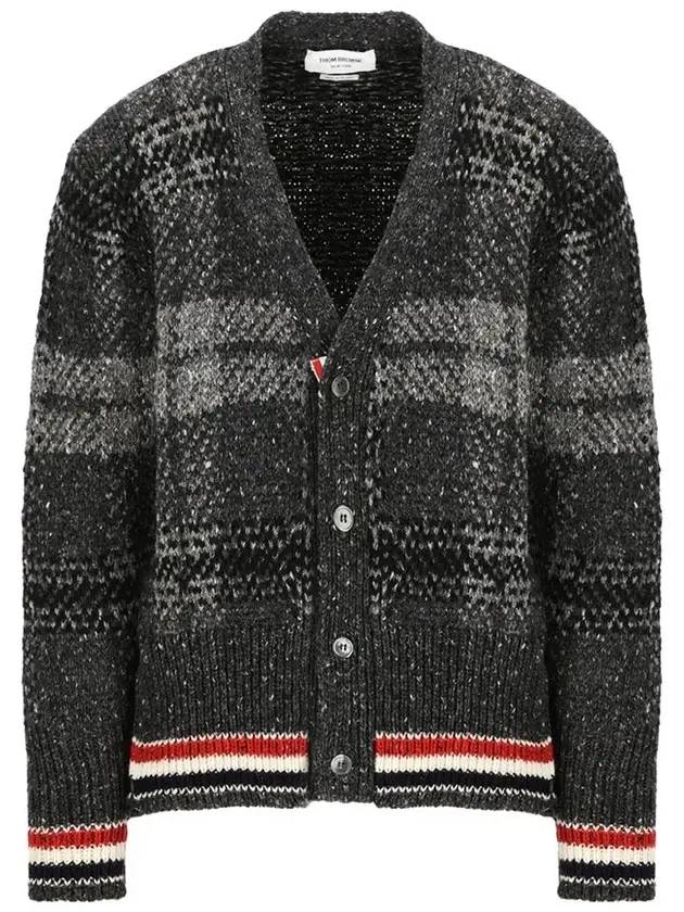 Donegal Tartan Stripe V-Neck Cardigan Grey - THOM BROWNE - BALAAN 2