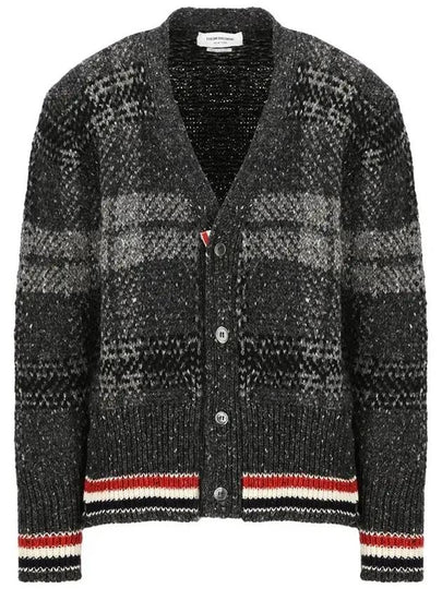 Donegal Tartan Stripe V-Neck Cardigan Grey - THOM BROWNE - BALAAN 2