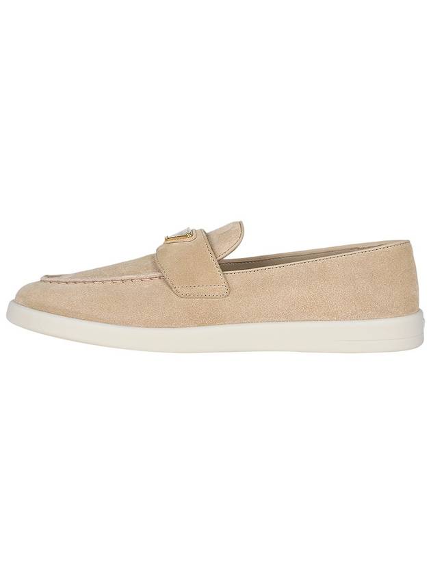 Triangle Logo Suede Leather Loafers Beige - PRADA - BALAAN 4