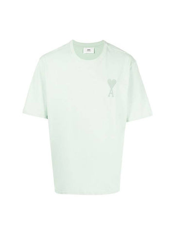 Tone On Tone Heart Logo Short Sleeve T-Shirt Aqua Green - AMI - BALAAN 1