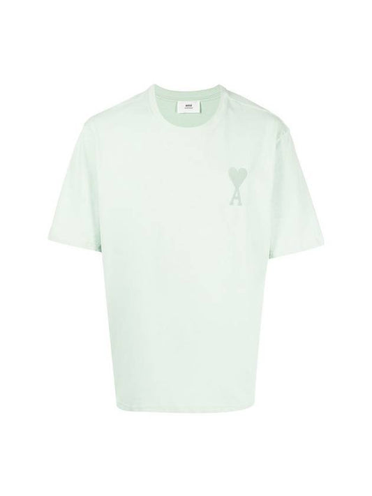 Heart Logo Short Sleeve T-Shirt Aqua Green - AMI - BALAAN 1