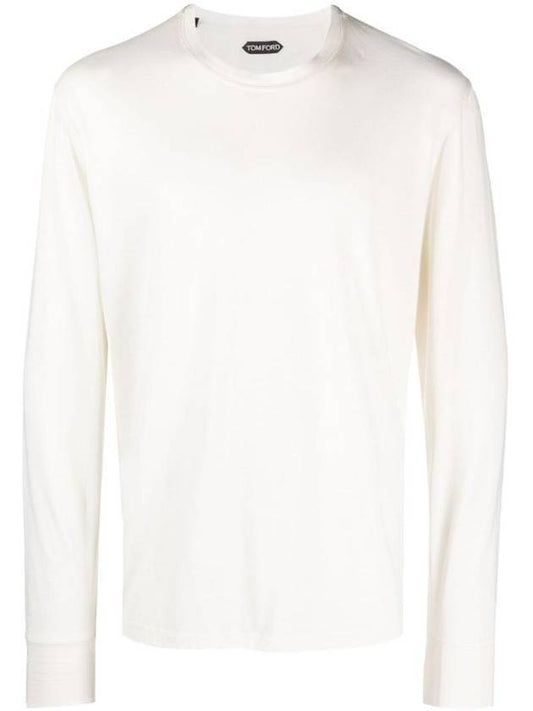 Embroidered Logo Lyocell Cotton Blend Jersey Long Sleeve T-Shirt Ivory - TOM FORD - BALAAN 1