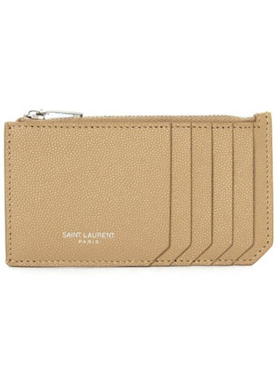 Logo Print Pebbled Leather Card Wallet Brown - SAINT LAURENT - BALAAN 2